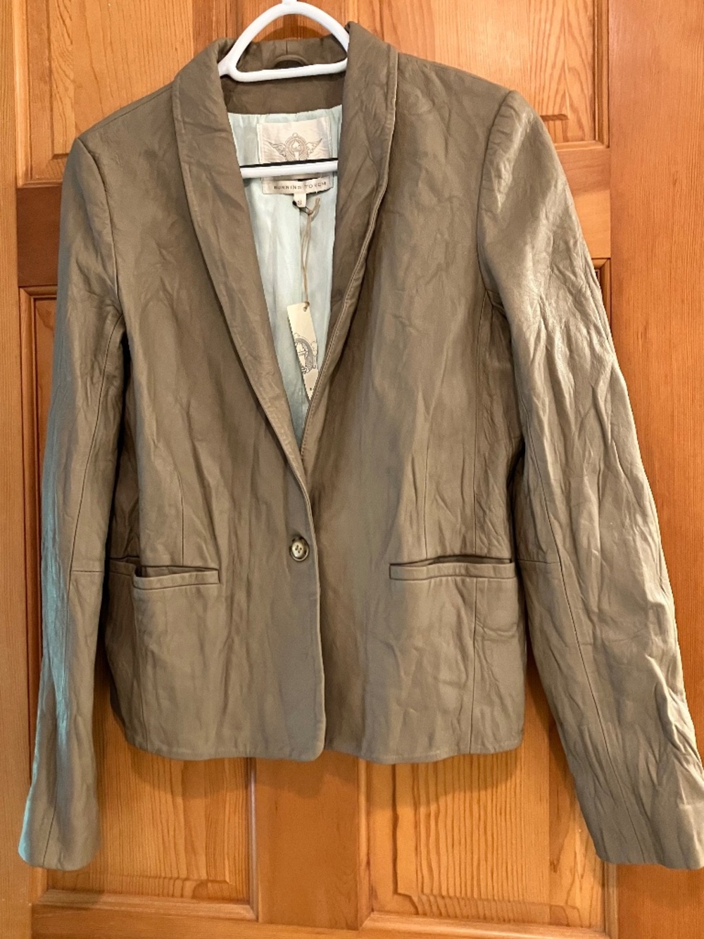 Burning Torch Distressed Leather Jacket in ecru